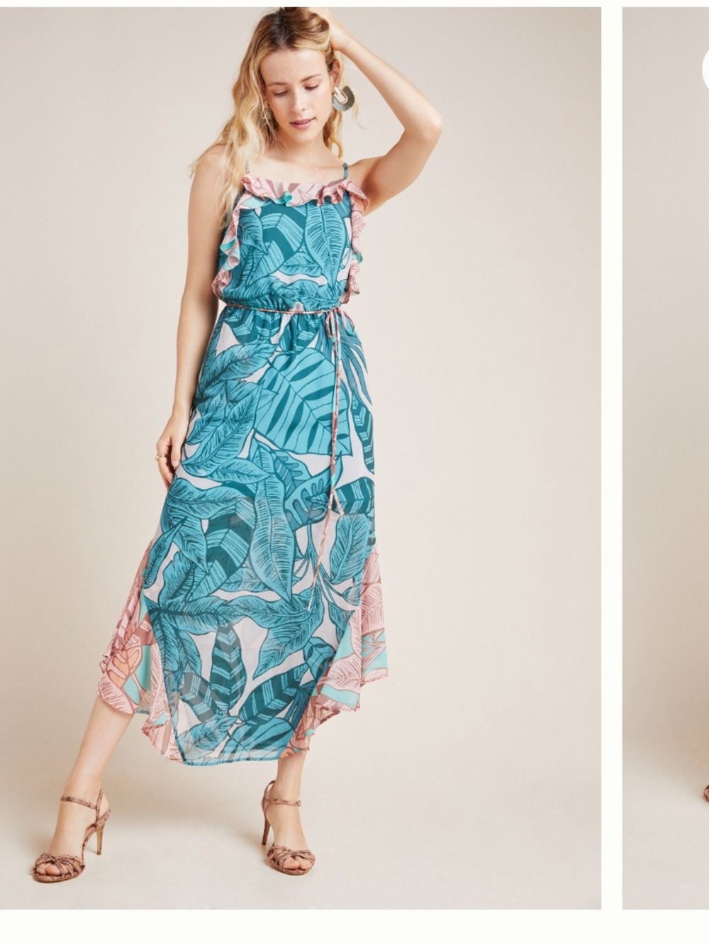 Farm Rio Wedgewood Maxi Dress Floral Green & Pink XS Petite NWT